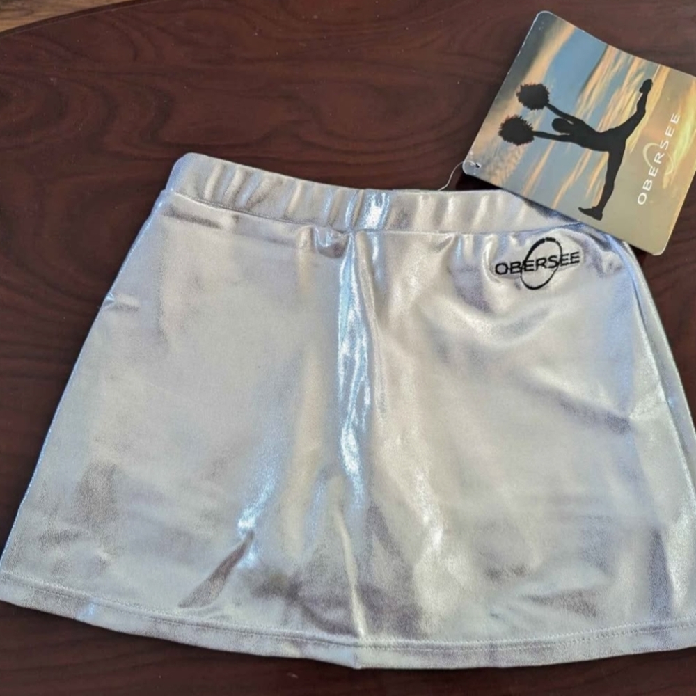 BNWT Premium Quality Metallic Silver Cheerleader/Dance Skorts For Girls